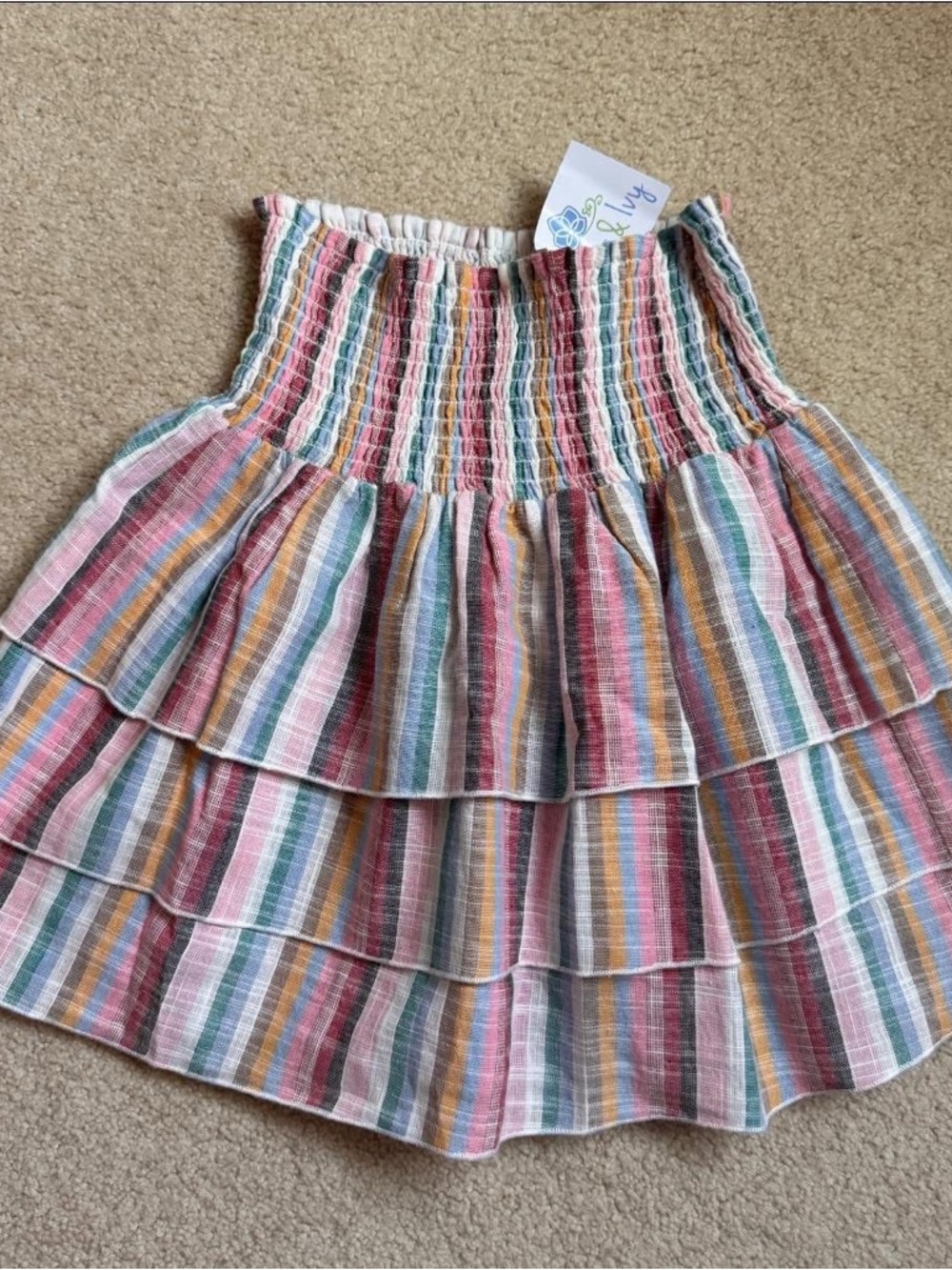 NWT Eyelet & Ivy Girls' Multi-Stripe Tiered Skirt with Smocked Waist